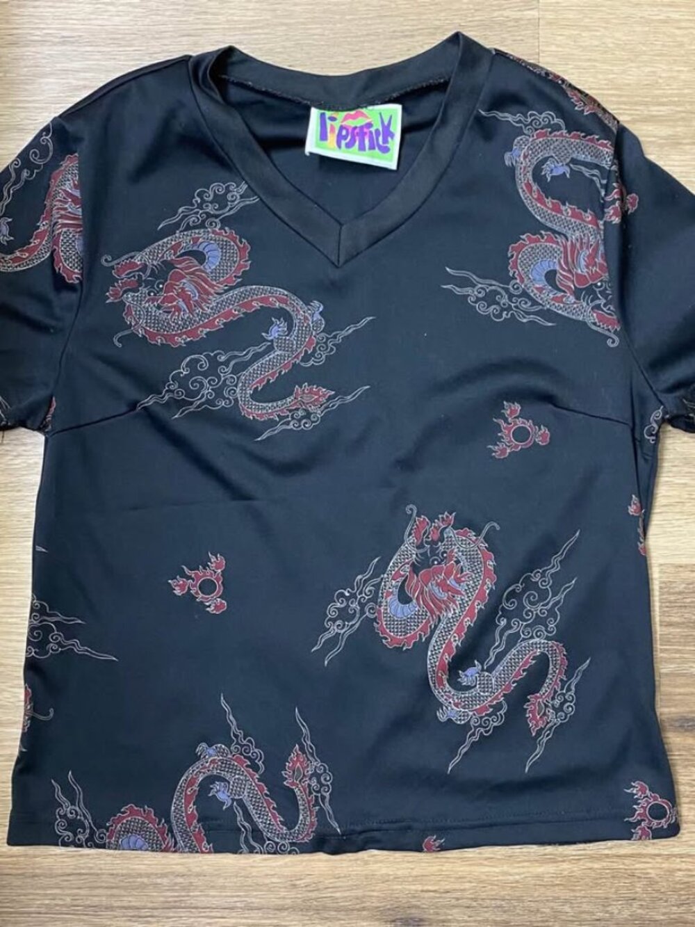 Dragon Print Crop Top Black Red Blue Gold Y2K Grunge Streetwear Size Small